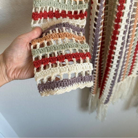 NWOT POL anthropologie crochet knit fringe boho midi cardigan sweater - Picture 4 of 6